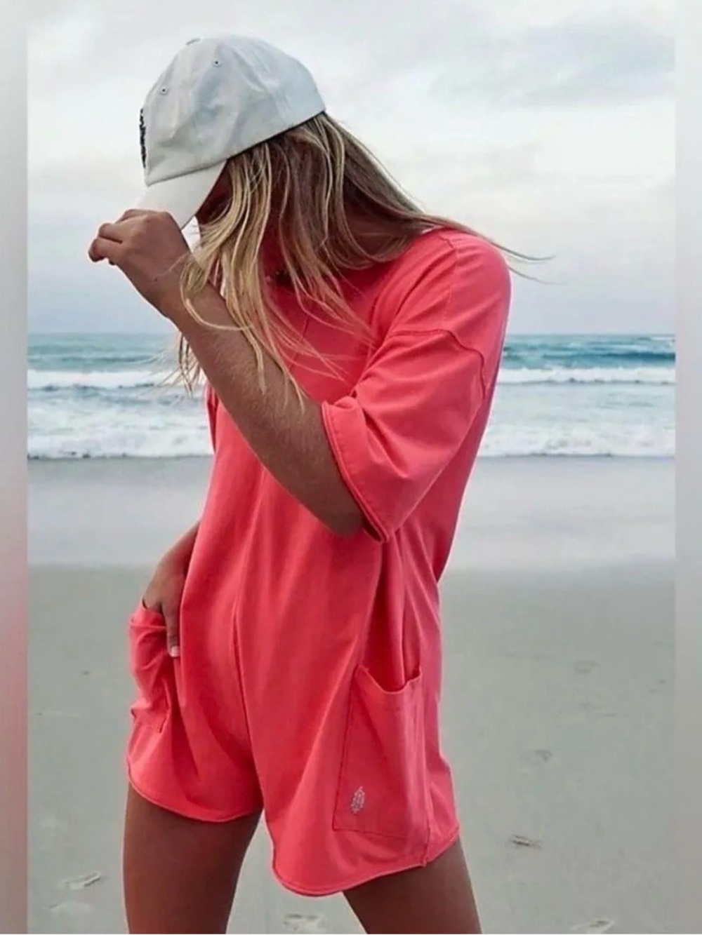 Free People Movement Hot Shot Tee Romper in Electric Sunset Size XS